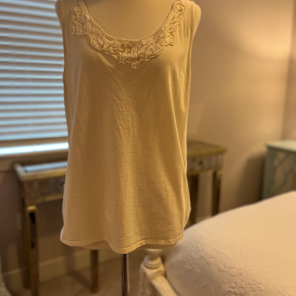 Talbots tank top, cream color, with lace inset on chest, Size XL